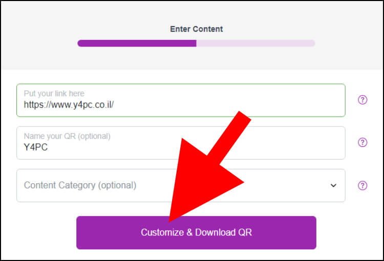 לחצו על הכפתור Customize & Download QR כדי ליצור את קוד ה- QR