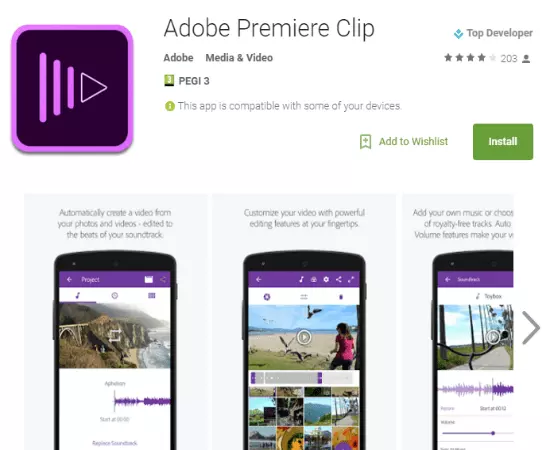 האפליקציה של adobe premiere clip google play