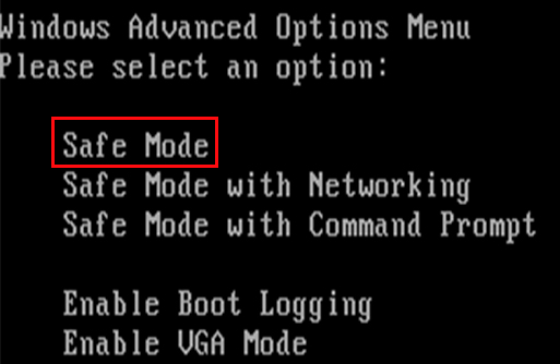 בחירה באפשרות מצב בטוח safe mode windows xp