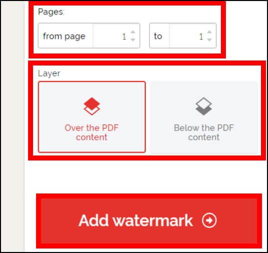 הגדרת העמודים בהם יופיע סימן המים והוספת סימן המים לקובץ ה- PDF