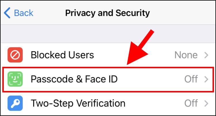 הגדרות Passcode וזיהוי פנים באפליקציית טלגרם באייפון