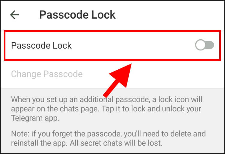 הפעלת התכונה Passcode Lock בטלגרם באנדרואיד
