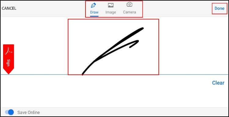 הוספת חתימה חדשה באפליקציית Adobe Acrobat