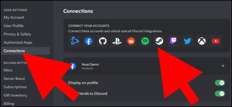 התחברות לחשבונות ברשתות החברתיות דרך דיסקורד