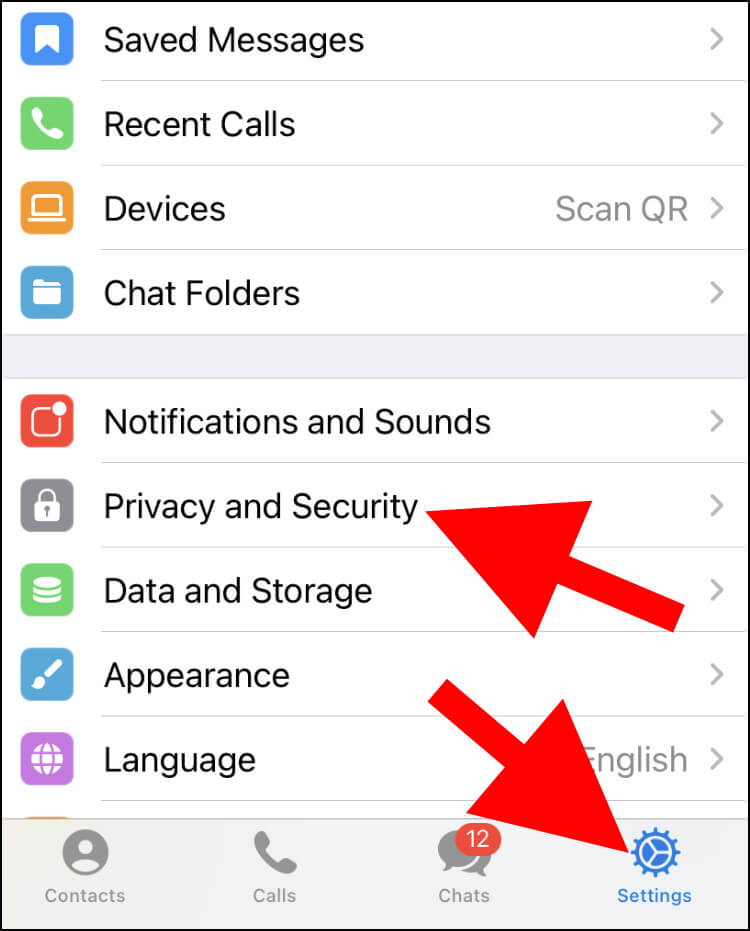 הגדרות פרטיות ואבטחה בטלגרם באייפון