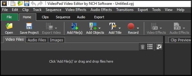 סרגל הכלים בתוכנה VideoPad Video Editor Free