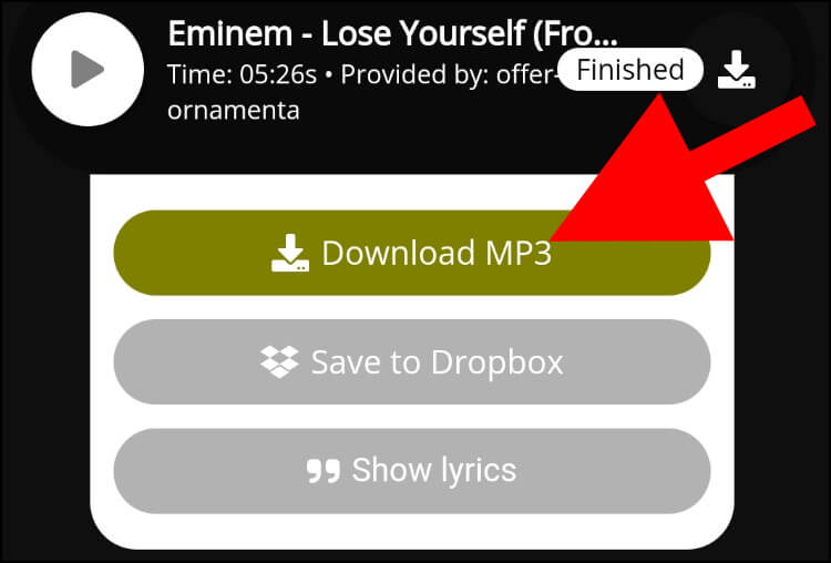 לחצו על Download MP3 כדי להוריד את השיר למחשב או לסמארטפון