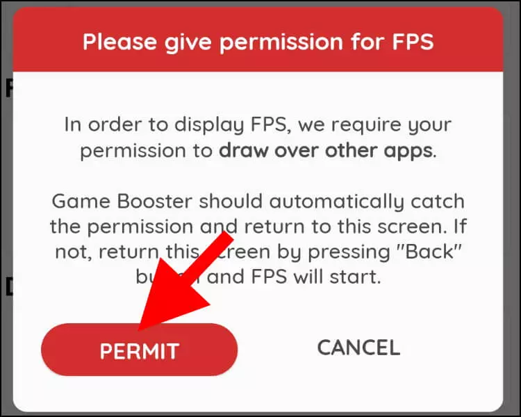 יש לתת הרשאות לאפליקציית Game Booster כדי להציג את מונה ה- FPS על המסך