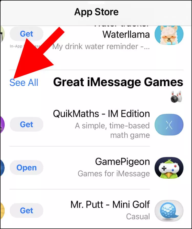 בחנות האפליקציות App Store לחֹצו על האפשרות See All שנמצאת בצד שמאל של Great iMessage Games