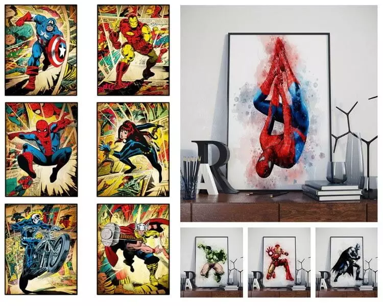 תמונות ופוסטרים של גיבורי על - ספיידרמן, קפטן אמריקה, הענק הירוק, איירון מן, באטמן וסופרמן