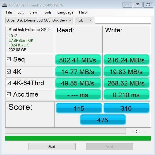 בדיקת מהירות קריאה וכתיבה ל- Sandisk Extreme SSD