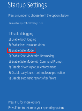 כניסה למצב בטוח Safe Mode על ידי הקלקה על מקש F4 במקלדת/