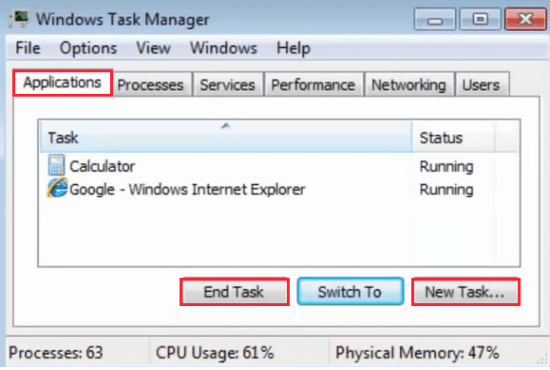 לשונית תוכניות Windows 7/