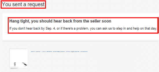 הבקשה להחזר כספי נשלחה למוכר ebay/