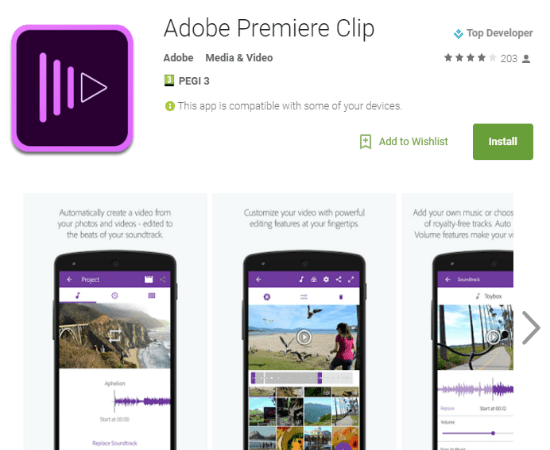 האפליקציה של adobe premiere clip google play/