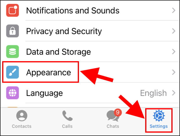 הגדרות מראה בטלגרם ב- iOS
