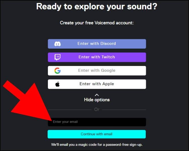 הרשמה לאתר VOICEMODE