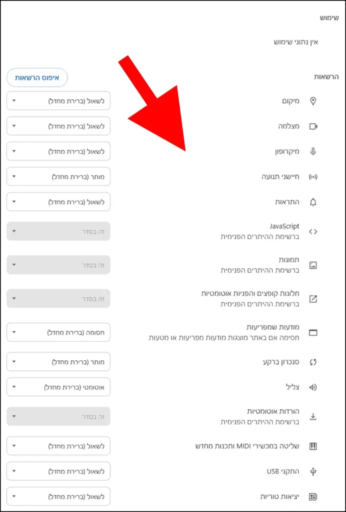הרשאות בדפדפן גוגל כרום