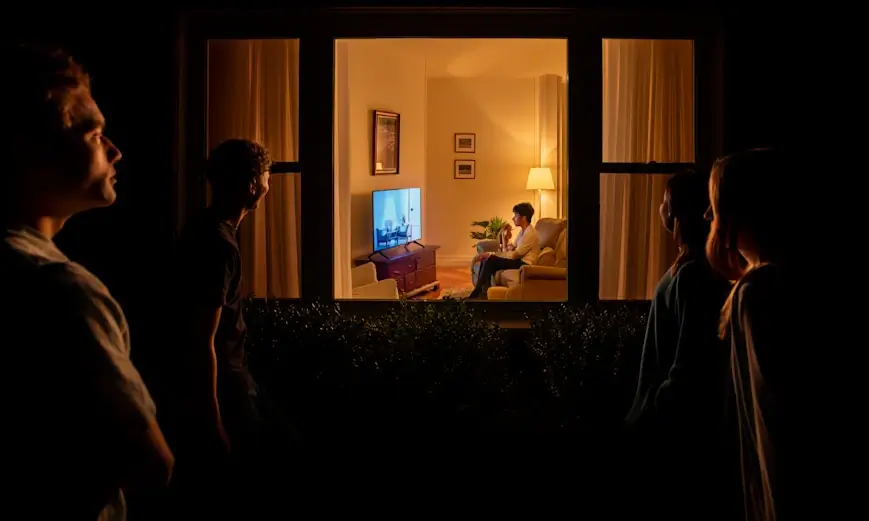 אנשים זרים מציצים לשידור AirPlay של משתמש אייפון. נוצר על ידי AI