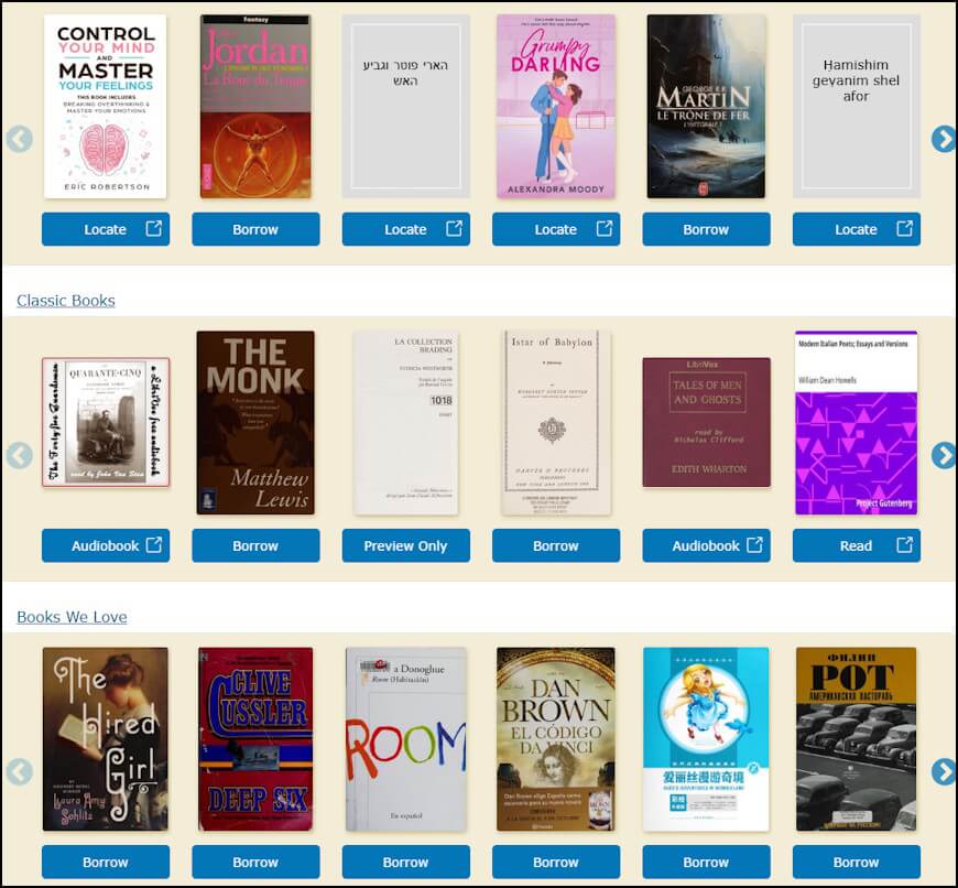 מגוון הספרים הזמינים באתר Open Library