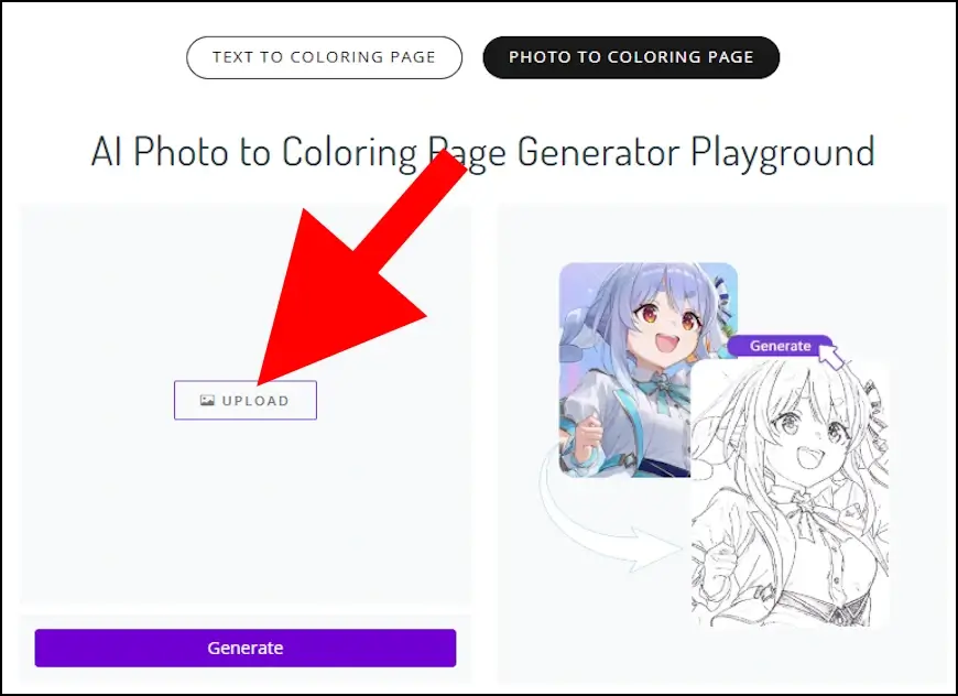 לחצו על UPLOAD באתר Colorify ובחרו את התמונה שתרצו להפוך לדף צביעה
