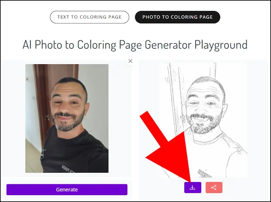 אתר Colorify הפך תמונה לדף צביעה