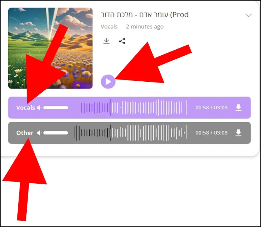 קטע האודיו שהתקבל לאחר הסרת/הפרדת קולות הזמרים וכלי הנגינה מהשיר