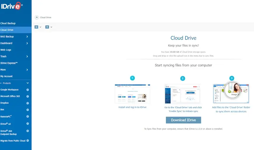 הממשק של שירות הענן iDrive