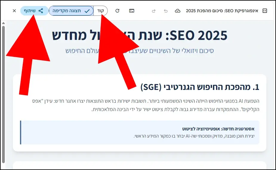 שיתוף האינפוגרפיקה וצפייה בקוד המקור