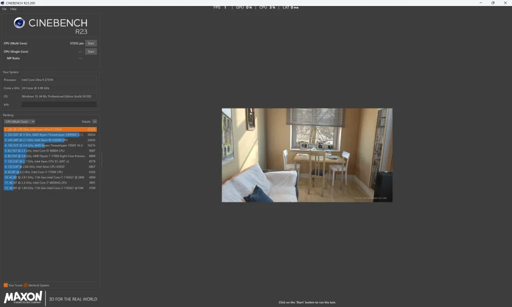 תוצאות מבחן Cinebench R23 ללפטופ Legion 9-18IAX10
