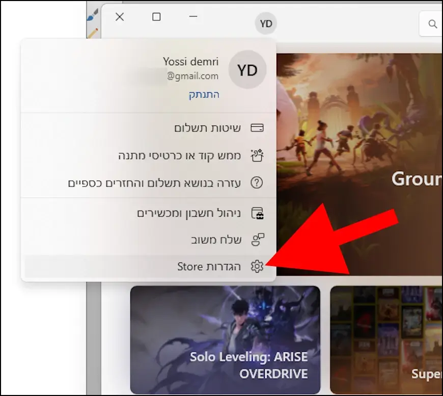 הגדרות חנות מיקרוסופט