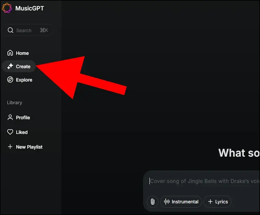 האפשרות Create באתר MusicGPT