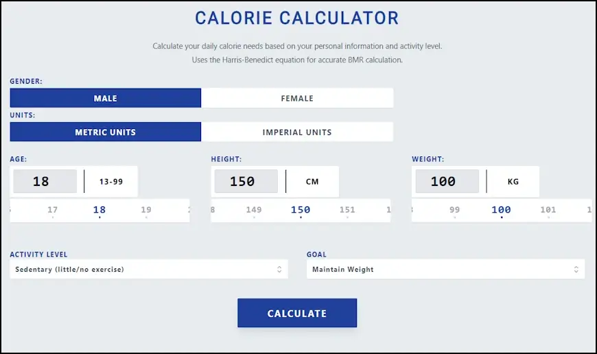 מחשבון קלוריות באתר MuscleWiki