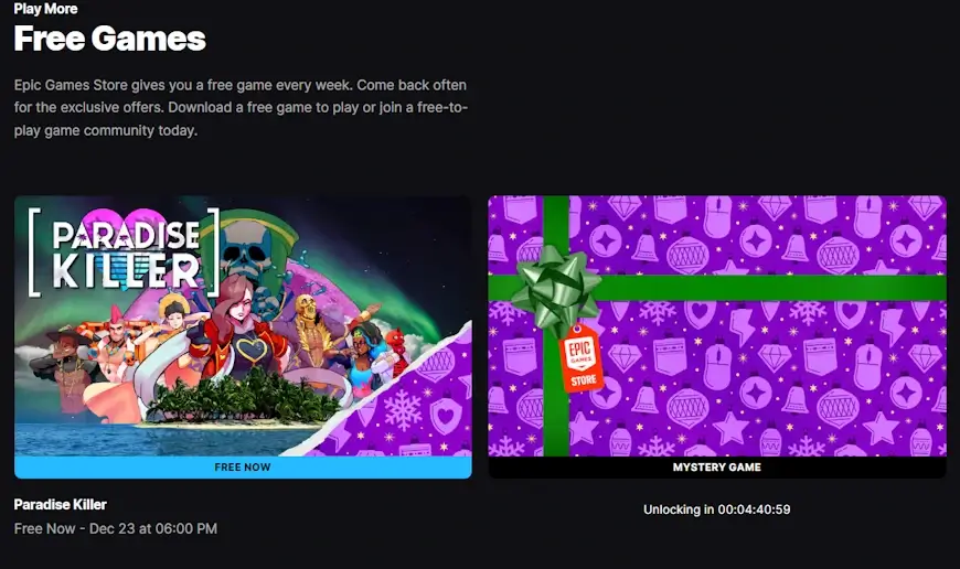 עמוד חלוקת המשחקים באתר Epic Games