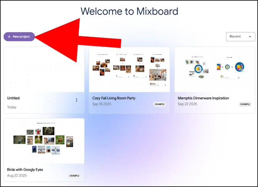 יצירת פרויקט חדש ב- Mixboard