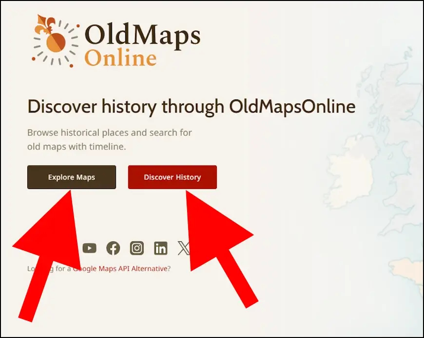 העמוד הראשי של אתר OldMapsOnline