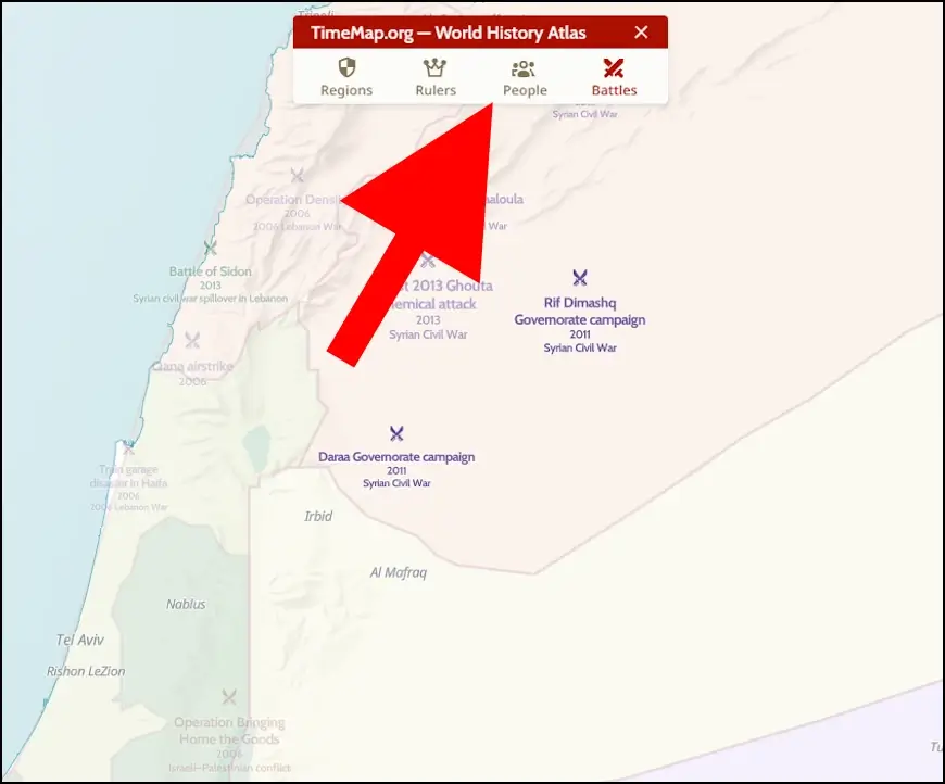 האפשרויות במפה שמאפשרות לראות אילו קרבות ושליטים היו במדינות שונות