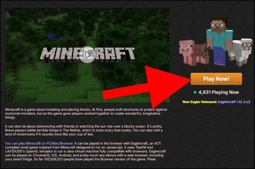 לחצו על ה- Play Now כדי לשחק ב- Eaglercraft 