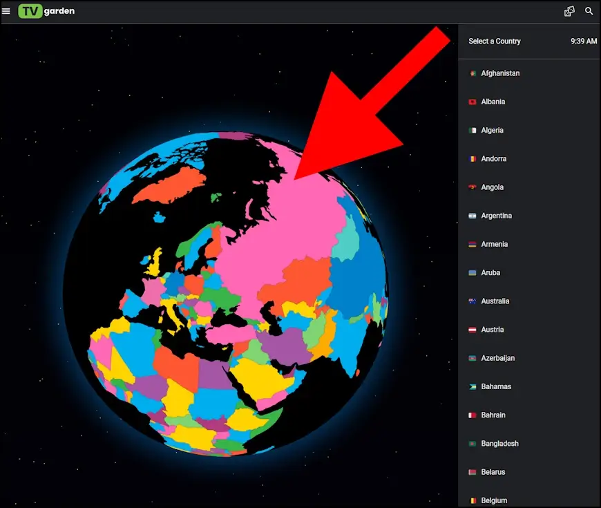 כדור הארץ באתר TV Garden