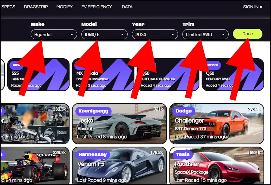 בחרו את הרכב שתרצו לבחון על מסלול המירוצים