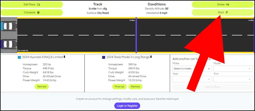 לחצו על Start כדי להתחיל את המירוץ