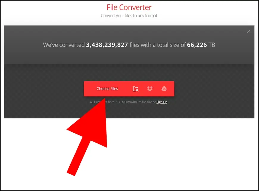 בחירת קבצים להמרה ב- Convertio