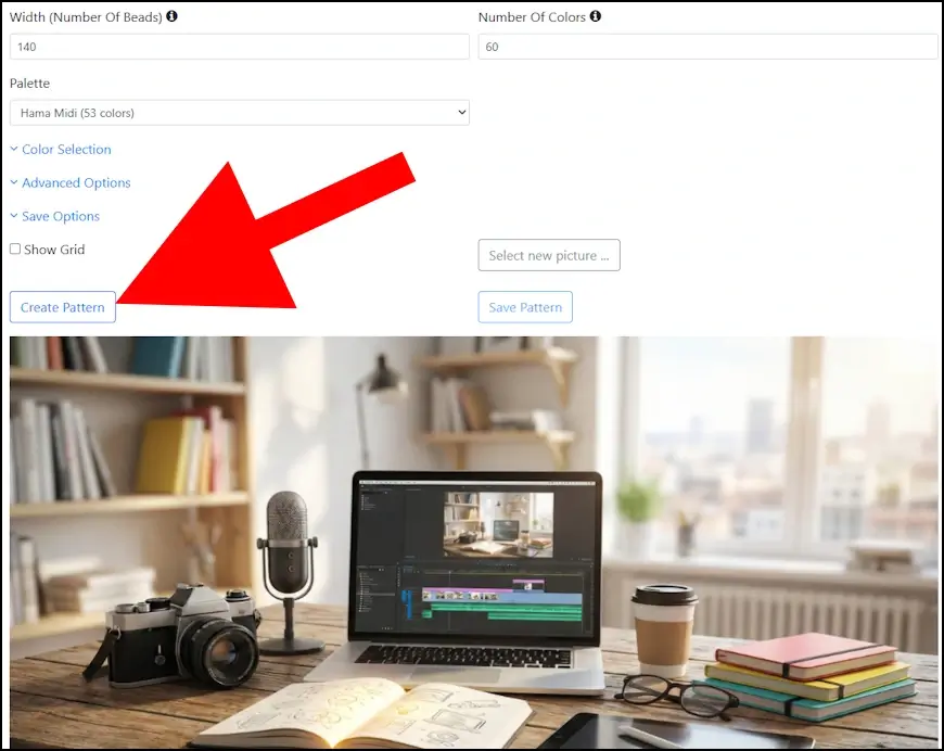 לחצו על האפשרות "Create Pattern" כדי להמיר את התמונה שהעליתם