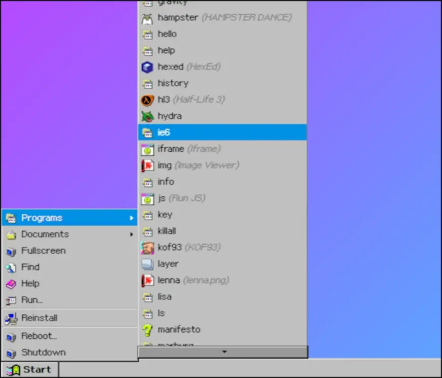 תפריט ההתחל ב- Windows93