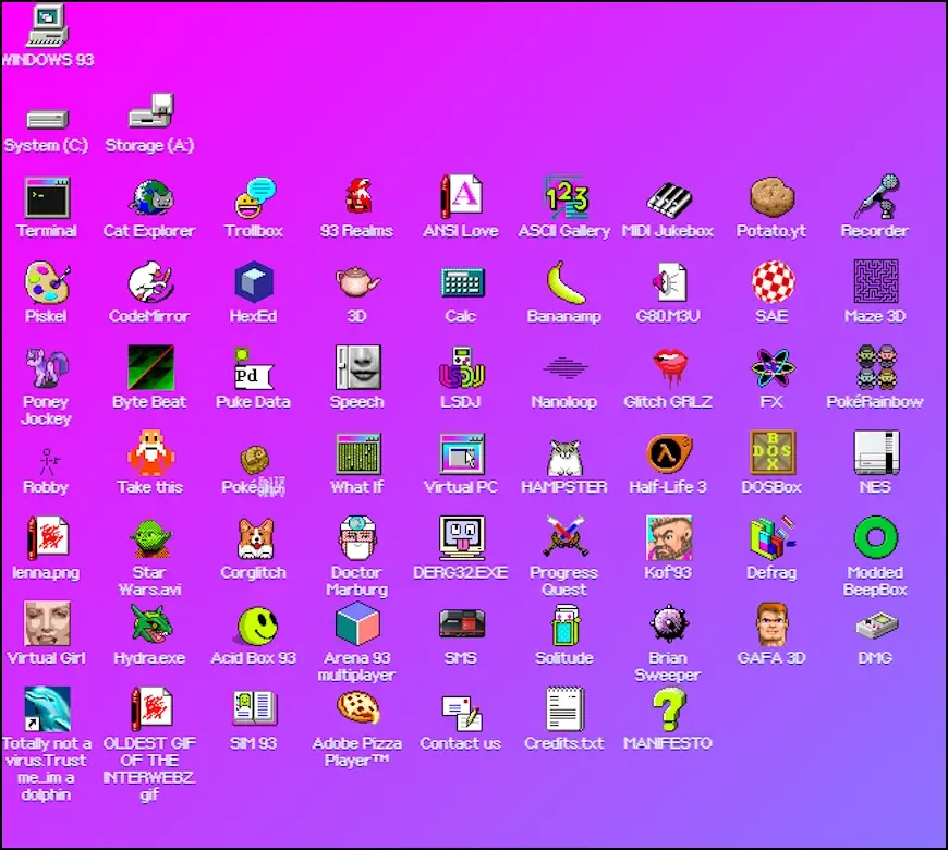 התוכנות והמשחקים המוצעים באתר Windows93