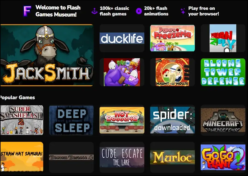 אנימציות ומשחקי פלאש באתר של מוזיאון הפלאש