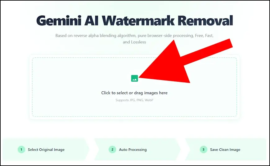 חלונית העלאת תמונות באתר Gemini Watermark Remover