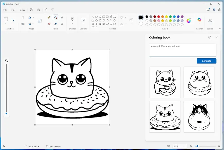 אפליקציית הצייר יצרה חוברת צביעה של חתולים