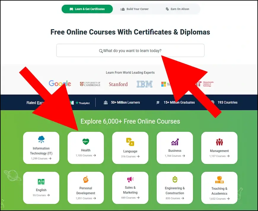 העמוד הראשי של Alison