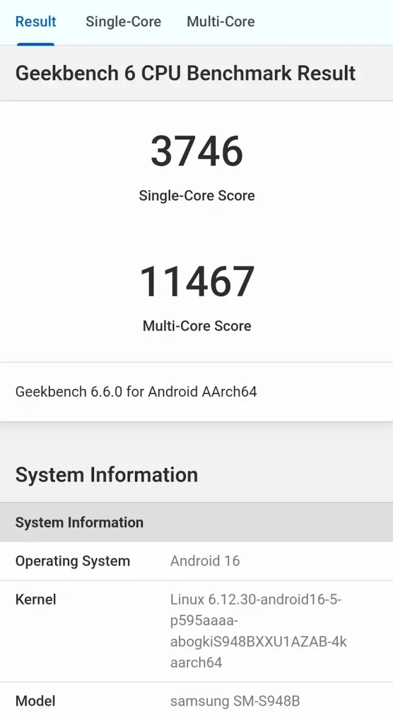 תוצאות מבחן Geekbench 6 ל- Galaxy S26 Ultra